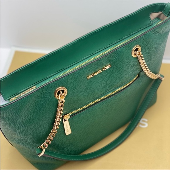 New Michael Kors Medium Front Zip
Chain Tote Bag Leather JEWEL GREEN - Picture 5 of 14